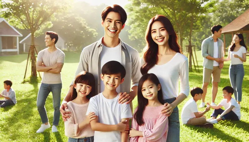 healthy asian family