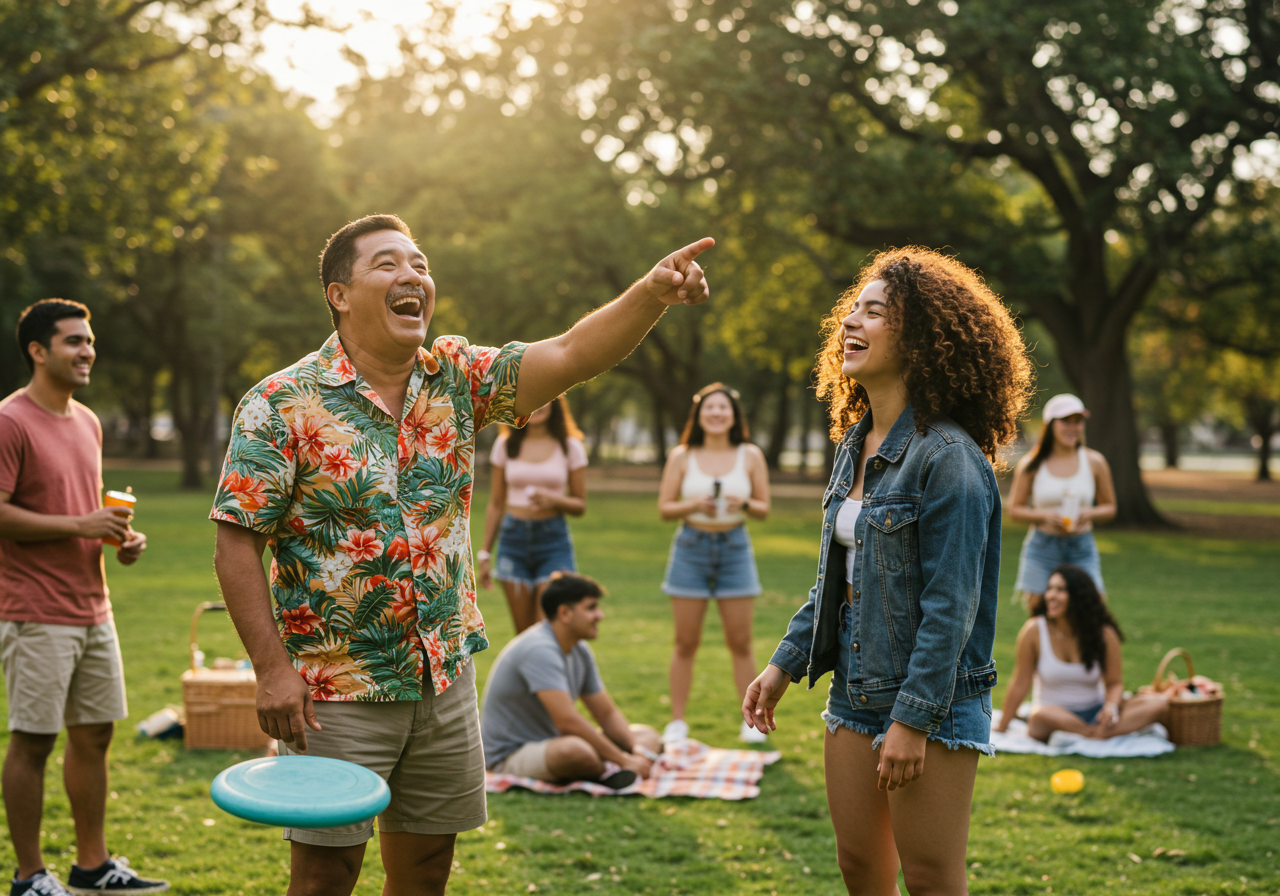A diverse group of happy, glowing individuals enjoying life outdoors.