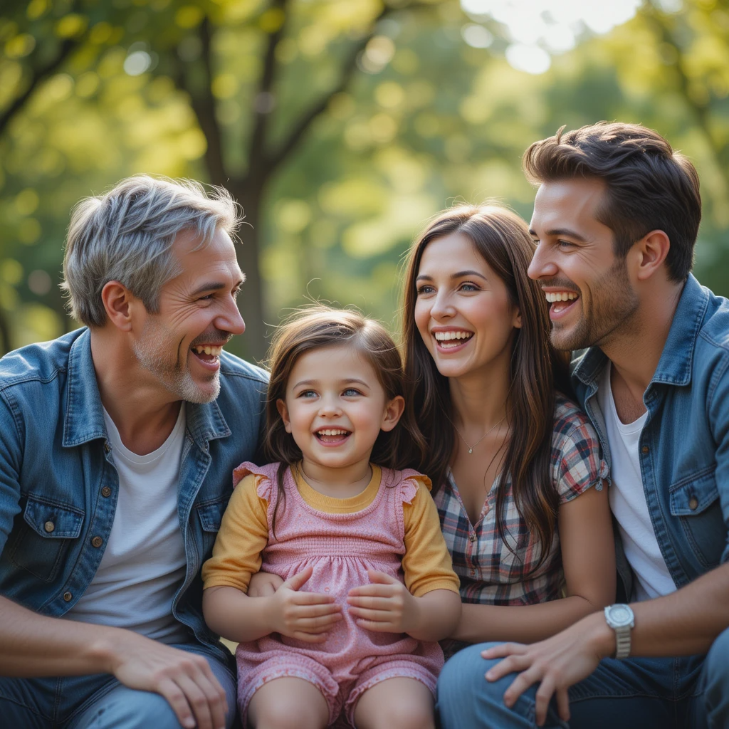 American Family laughing together in a park